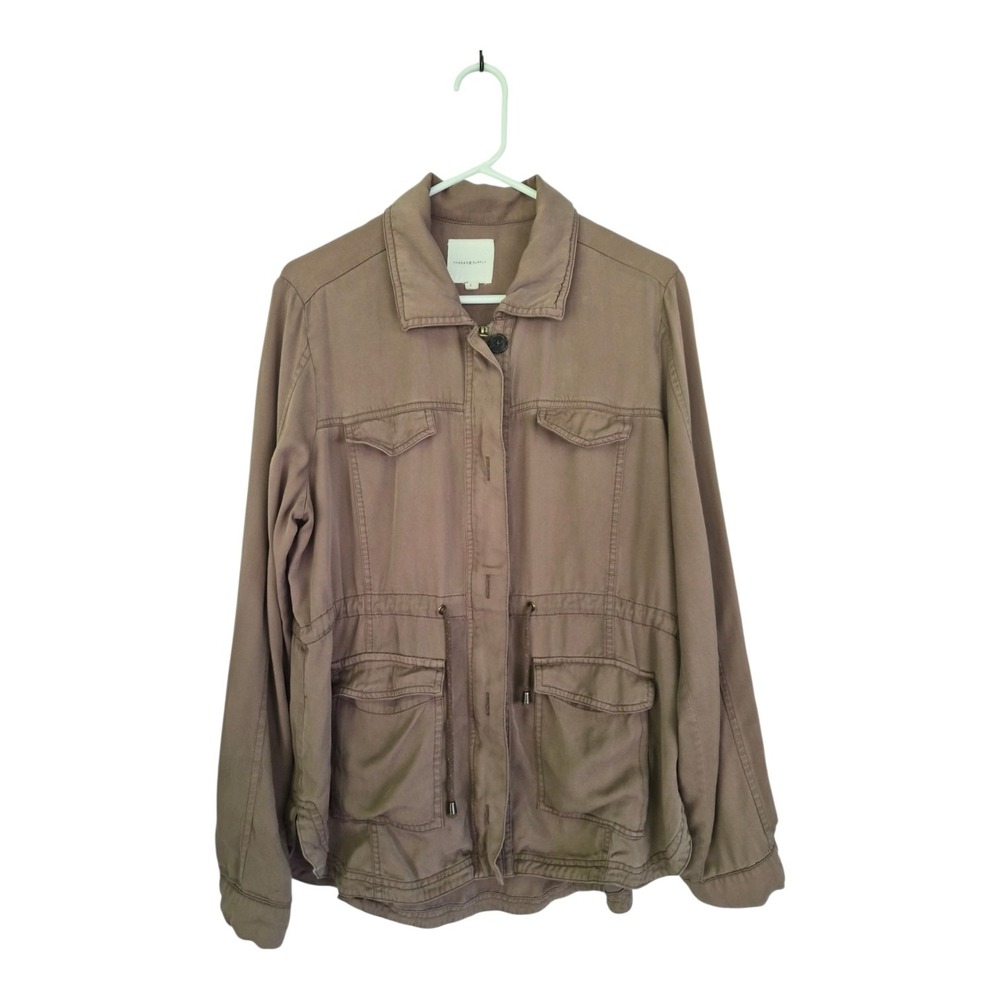 Thread & Supply Utility Jacket Large Taupe Tencel Lyocell Drawstring Safari